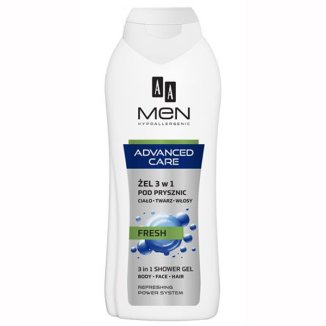 AA Men Advanced Care, żel pod prysznic 3w1, fresh, 400 ml - zdjęcie produktu