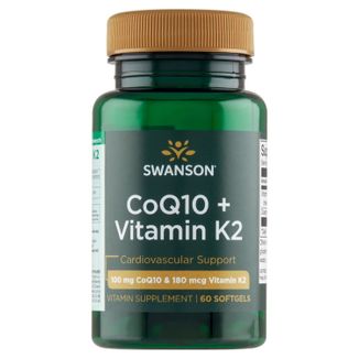 Swanson CoQ10 + Vitamin K2, koenzym Q10 100 mg i witamina K2 180 µg, 60 kapsułek żelowych KRÓTKA DATA - zdjęcie produktu