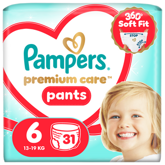 Pampers Premium Care Pants 6 (13-19 kg), pieluchomajtki, 31 sztuk - zdjęcie produktu