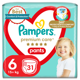 Pampers Premium Care Pants, pieluchomajtki, rozmiar 6, 15+ kg, 31 sztuk - zdjęcie produktu