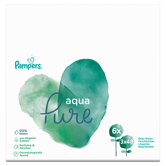 Pampers Aqua Pure, chusteczki nawilżane, 3 x 48 sztuk - zdjęcie produktu