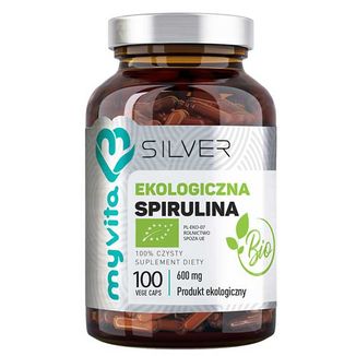 MyVita Silver, Spirulina ekologiczna BIO 600 mg, 100 wege kapsułek - zdjęcie produktu