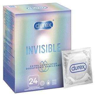 Durex Invisible, prezerwatywy dodatkowo nawilżane, supercienkie, 24 sztuki - zdjęcie produktu