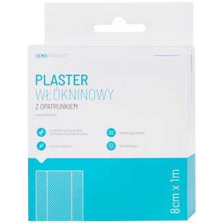 SEMA Protect, plaster włókninowy z opatrunkiem, 8 cm x 1 m, 1 sztuka USZKODZONE OPAKOWANIE - zdjęcie produktu