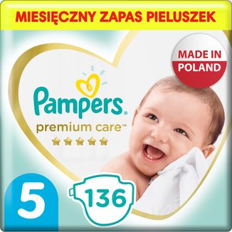 Pampers Premium Care, pieluchy, rozmiar 5, 11-16 kg, 136 sztuk - zdjęcie produktu