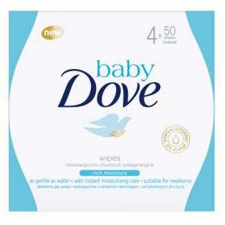 Dove Baby, hipoalergiczne chusteczki pielęgnacyjne, Rich Moisture, od pierwszych dni życia, bezzapachowe, 200 sztuk - zdjęcie produktu