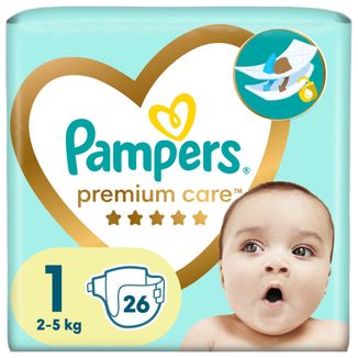 Pampers Premium Care, pieluchy rozmiar 1, 2-5 kg, 26 sztuk - zdjęcie produktu
