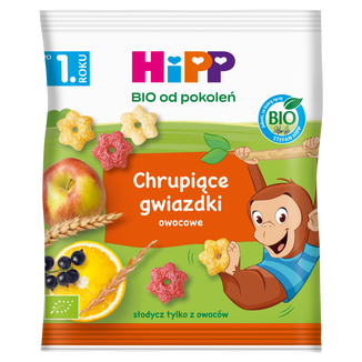 HiPP BIO od pokoleń, chrupiące gwiazdki owocowe, po 1 roku, 30 g KRÓTKA DATA HiPP BIO od pokoleń, chrupiące gwiazdki owocowe, po 1 roku, 30 g KRÓTKA DATA - zdjęcie produktu