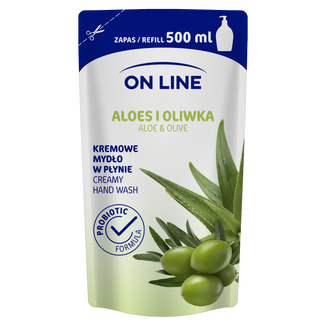 On Line, mydło kremowe w płynie, Aloes i Oliwka, zapas, 500 ml - zdjęcie produktu