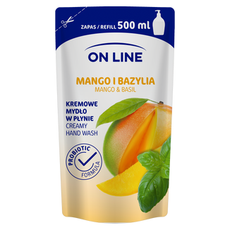 On Line, mydło kremowe w płynie, Mango i Bazylia, zapas, 500 ml - zdjęcie produktu