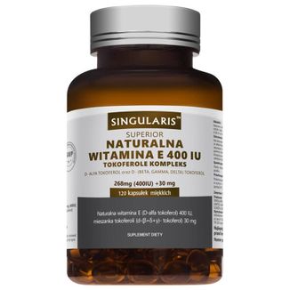 Singularis Superior Naturalna Witamina E 400 IU Tokoferole Kompleks, 120 kapsułek miękkich - zdjęcie produktu