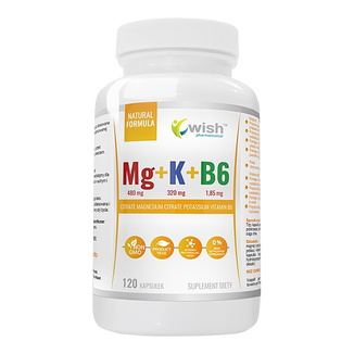 Wish Mg + K + B6, magnez, potas, witamina B6, 120 kapsułek - zdjęcie produktu
