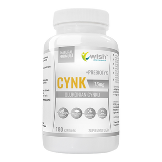 Wish Cynk 15 mg, glukonian cynku + prebiotyk, 180 kapsułek - zdjęcie produktu