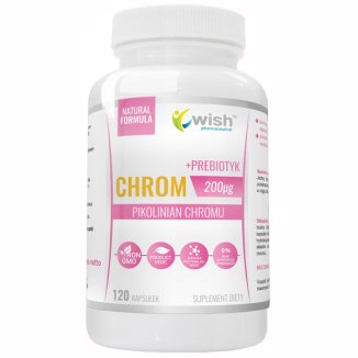 Wish, Chrom, pikolinian chromu 200 µg + Prebiotyk, 120 Kapsułek - zdjęcie produktu