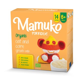 Mamuko Organiczna Kaszka z owsa i kukurydzy, bezmleczna, po 6 miesiącu, 240 g Mamuko Organiczna Kaszka z owsa i kukurydzy, bezmleczna, po 6 miesiącu, 240 g - zdjęcie produktu