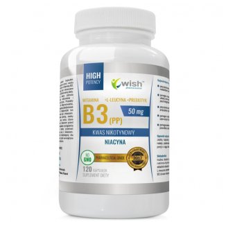 Wish, Witamina B3 50 mg + L-leucyna + prebiotyk, 120 kapsułek - zdjęcie produktu
