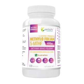 Wish Methylo Folian 5-MTHF 400 μg, aktywny kwas foliowy, 120 kapsułek wegetariańskich - zdjęcie produktu