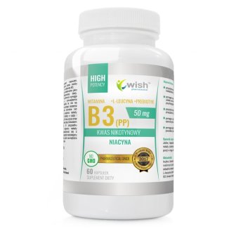 Wish, Witamina B3 50 mg + L-leucyna + prebiotyk, 60 kapsułek - zdjęcie produktu