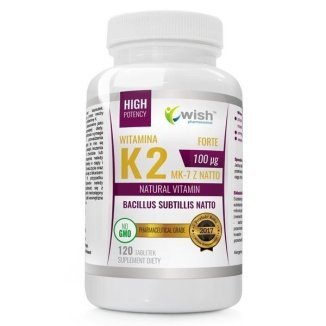 Wish, Witamina K2 MK-7 z Natto 100 µg, menachinon-7, 120 tabletek - zdjęcie produktu