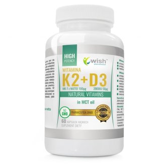 Wish Witamina K2 MK7 z natto 100 µg + D3 50 µg, 60 kapsułek miękkich - zdjęcie produktu