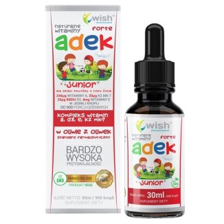 Wish Naturalne witaminy  ADEK Junior Forte, krople dla dzieci powyżej 4 roku, 30 ml - zdjęcie produktu