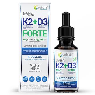 Wish Naturalne Witaminy K2 MK7 + D3 Forte, krople, 30 ml - zdjęcie produktu