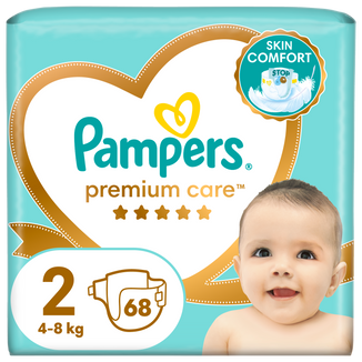 Pampers Premium Care, pieluchy, rozmiar 2, 4-8 kg, 68 sztuk - zdjęcie produktu