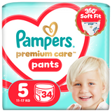 Pampers Premium Care Pants 5 (12-17 kg), pieluchomajtki, 34 sztuki - miniaturka zdjęcia produktu