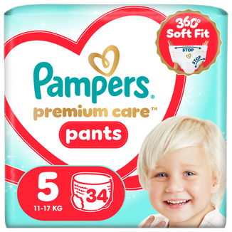 Pampers Premium Care Pants 5 (12-17 kg), pieluchomajtki, 34 sztuki - zdjęcie produktu