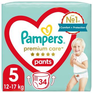 Pampers Premium Care Pants, pieluchomajtki, rozmiar 5, 12-17 kg, 34 sztuki - zdjęcie produktu