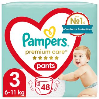 Pampers Premium Care Pants, pieluchomajtki jednorazowe, rozmiar 3, 6-11 kg, 48 sztuk - zdjęcie produktu