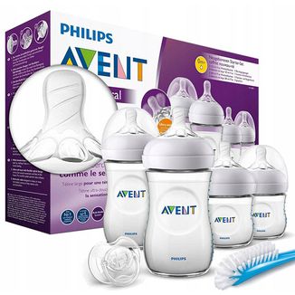 Avent Natural, zestaw startowy dla noworodków, butelka, 2 x 125 ml + butelka, 2 x 260 ml + Ultra Soft, smoczek uspokajający, 1 sztuka + szczotka, 1 sztuka - zdjęcie produktu