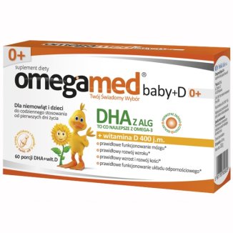 Omegamed Baby+D 0+, DHA + witamina D, od urodzenia, 60 kapsułek twist-off USZKODZONE OPAKOWANIE - zdjęcie produktu