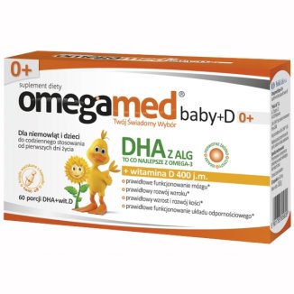 Omegamed Baby+D 0+, DHA + witamina D, od urodzenia, 60 kapsułek twist-off - zdjęcie produktu