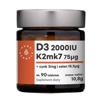 Aura Herbals D3 2000 IU K2MK7 75 µg + cynk + selen, 90 tabletek KRÓTKA DATA - zdjęcie produktu