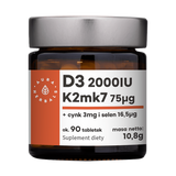 Aura Herbals D3 2000 IU K2MK7 75 µg + cynk + selen, 90 tabletek - miniaturka zdjęcia produktu