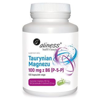 Aliness Taurynian magnezu 100 mg z B6 (P-5-P), 100 kapsułek vege - zdjęcie produktu