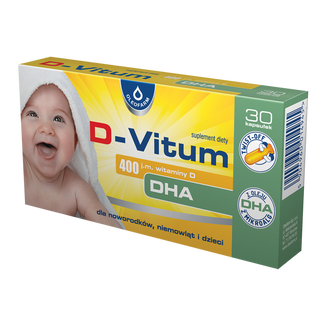 D-Vitum, witamina D + DHA dla noworodków, niemowląt i dzieci 400 j.m., 30 kapsułek twist-off - zdjęcie produktu