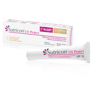 Sutricon UV Protect, silikonowy żel do pielęgnacji blizn z filtrem przeciwsłonecznym SPF 35, 15 ml USZKODZONE OPAKOWANIE - zdjęcie produktu