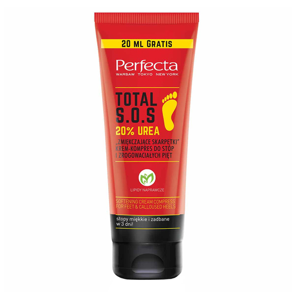 Perfecta Perfecta Total S.O.S, 20% UREA, zmiękczające skarpetki, krem-kompres do stóp i zrogowaciałych pięt, 120 ml — Inhaltsstoffe und Bewertung
