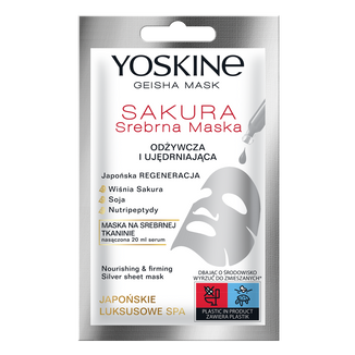 Yoskine Geisha Mask Sakura, srebrna maska na tkaninie, odżywcza i ujędrniająca, 20 ml - zdjęcie produktu