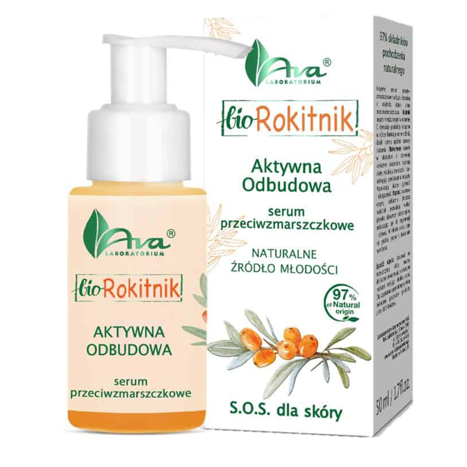 Nieznana AVA Bio Rokitnik, Aktywna Odbudowa, Serum przeciwzmarszczkowe, 50 ml