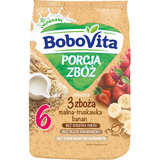 BoboVita Porcja Zbóż Kaszka 3 zboża, malina, truskawka, banan, mleczna, bez dodatku cukru, po 6 miesiącu, 210 g - miniaturka zdjęcia produktu
