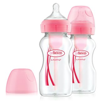 Dr Brown's, butelka antykolkowa, szeroka szyjka Options +, ze smoczkiem, różowa, 2 x 270 ml - zdjęcie produktu