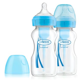 Dr Brown's, butelka antykolkowa, szeroka szyjka Options +, ze smoczkiem, niebieska, 2 x 270 ml - zdjęcie produktu