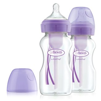 Dr Brown's, butelka antykolkowa, szeroka szyjka Options +, ze smoczkiem, fioletowa, 2 x 270 ml - zdjęcie produktu