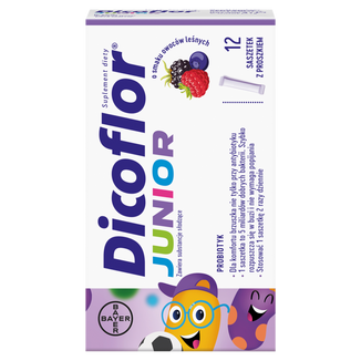 Dicoflor Junior, dla dzieci od 3 lat i dorosłych, smak owoców leśnych, 12 saszetek KRÓTKA DATA - zdjęcie produktu
