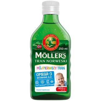 Moller's Mój Pierwszy Tran Norweski, powyżej 4 tygodnia, 250 ml USZKODZONE OPAKOWANIE Moller's Mój Pierwszy Tran Norweski, powyżej 4 tygodnia, 250 ml USZKODZONE OPAKOWANIE - zdjęcie produktu