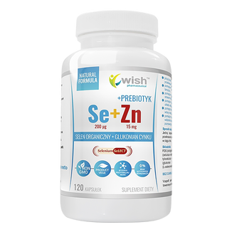 Wish, Selen Organiczny 200 µg + Glukonian cynku 15 mg + Prebiotyk, 120 kapsułek USZKODZONE OPAKOWANIE - zdjęcie produktu