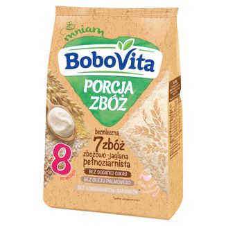 BoboVita Porcja Zbóż Kaszka 7 zbóż, zbożowo-jaglana, bezmleczna, bez dodatku cukru , po 8 miesiącu, 170 g - zdjęcie produktu